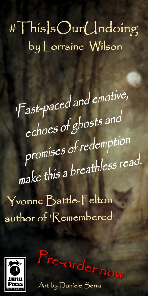 Painting of fox and forests overlaid with text saying 'Fast-paced and emotive, echoes of ghosts and promises of redemption make this a breathless read' Yvonne Battle-Felton, author of 'Remembered'